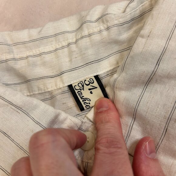 31 Fashion Linen Striped Cream Off White Set Long Sleeve Button Up Tank Top Crop - Picture 14 of 15